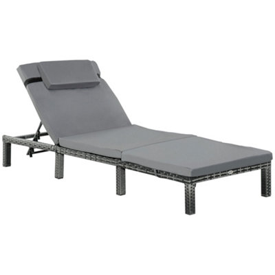 Outsunny Garden Rattan Furniture Recliner Lounger Sun Reclining Daybed Patio Grey