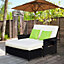 Outsunny Garden Rattan Furniture Set 2 Seater Patio Sun Lounger Daybed Black