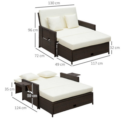 Outsunny Garden Rattan Furniture Set 2 Seater Patio Sun Lounger Daybed Sun Bed - 3