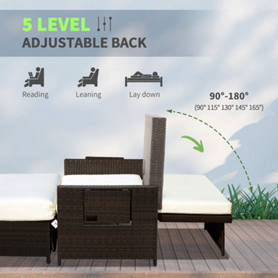 Outsunny Garden Rattan Furniture Set 2 Seater Patio Sun Lounger Daybed Sun Bed - 4