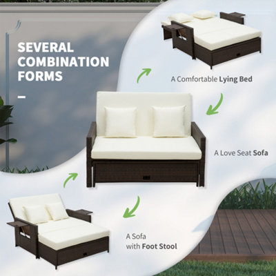 Outsunny Garden Rattan Furniture Set 2 Seater Patio Sun Lounger Daybed Sun Bed - 5