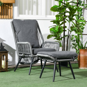 Outsunny Garden Rattan Leisure Chair Set w/ Adjustable Backrest, Outdoor Chair Set, Grey