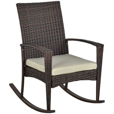 Outsunny Garden Rattan Rocking Chair, Bistro Recliner Rocker Furniture Seater Brown