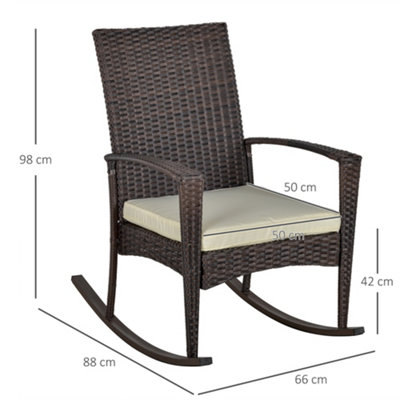 Outsunny Garden Rattan Rocking Chair, Bistro Recliner Rocker Furniture Seater Brown