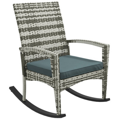 Outsunny Garden Rattan Rocking Chair, Bistro Recliner Rocker Furniture Seater Light Grey