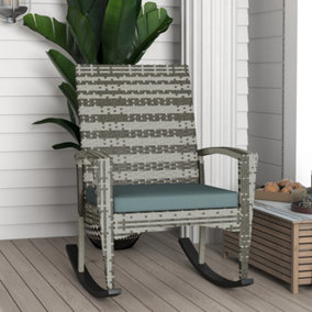 Outsunny Garden Rattan Rocking Chair, Bistro Recliner Rocker Furniture Seater Light Grey