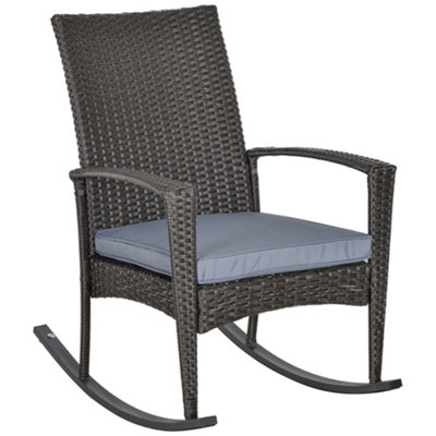 Outsunny Garden Rattan Rocking Chair, Bistro Recliner Rocker Furniture Seater Mixed Grey