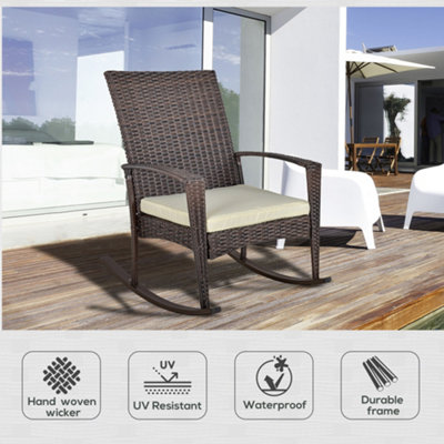 Outsunny Garden Rattan Rocking Chair, Bistro Recliner Rocker Furniture ...