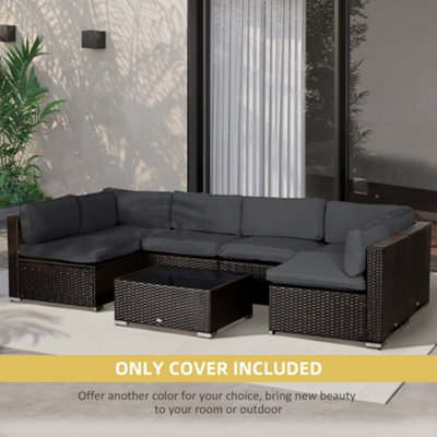 Outsunny Garden Rattan Sofa Cushion Polyester Cover Replacement Outdoor- No Cushion Included Grey - 6