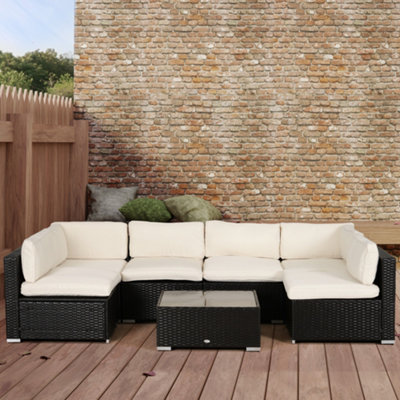 Outsunny Garden Rattan Sofa Set Polyester Cover Replacement No Cushion Cream