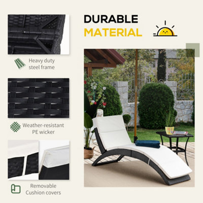 Outsunny Garden Rattan Sun Lounger Foldable Patio Recliner Chaise Chair Black - 4