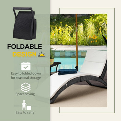 Outsunny Garden Rattan Sun Lounger Foldable Patio Recliner Chaise Chair Black - 6