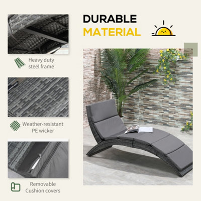 Outsunny Garden Rattan Sun Lounger Foldable Patio Recliner Chaise Chair Grey - 4