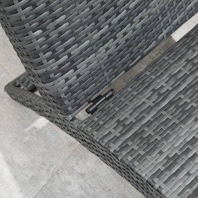 Outsunny Garden Rattan Sun Lounger Foldable Patio Recliner Chaise Chair Grey - 8