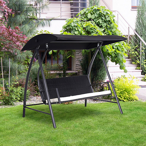 Outsunny Garden Rattan Swing Chair Swinging Hammock with Cushion Black |  DIY at B&Q