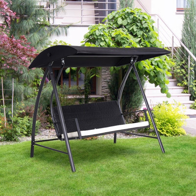 Outsunny Garden Rattan Swing Chair Swinging Hammock with Cushion Black |  DIY at B&Q | Hollywoodschaukel & Strandkorb