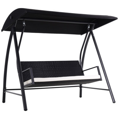 Outsunny Garden Rattan Swing Chair Swinging Hammock with Cushion Black