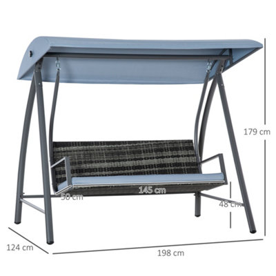 Outsunny Garden Rattan Swing Chair Swinging Hammock with Cushion Mixed Grey - 3