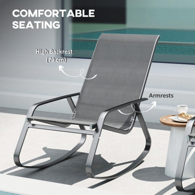 Outsunny Garden Rocking Chair with Armrests, High Back, Grey