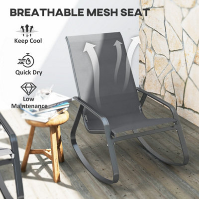 Outsunny Garden Rocking Chair with Armrests, High Back, Grey