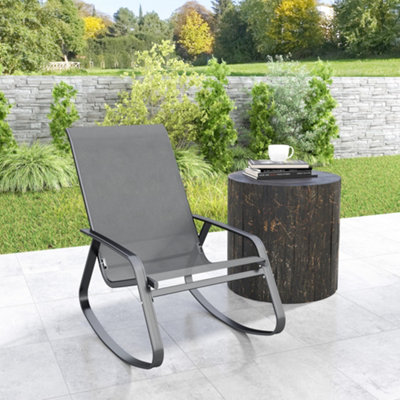 Outsunny Garden Rocking Chair with Armrests, High Back, Grey