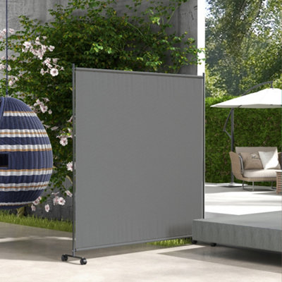 Outsunny Garden Screen with Wheels, 6ft Rolling Privacy Room Divider, Dark Grey