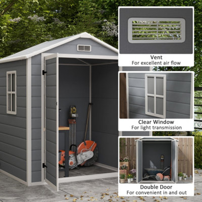 Outsunny Garden Shed 6'x4.5' Plastic Tool Storage House w/ Lockable Double Doors - 5