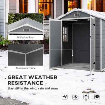 Outsunny Garden Shed 6'x4.5' Plastic Tool Storage House w/ Lockable Double Doors - 6