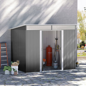Outsunny Garden Shed Outdoor Storage Tool Organizer Double Sliding Door Grey