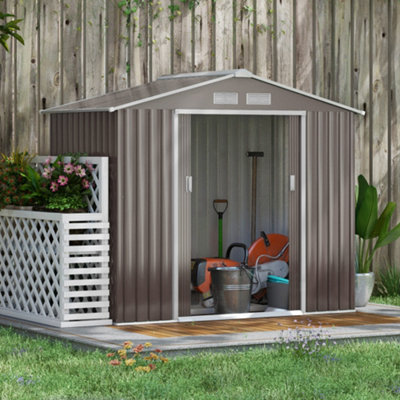 Outsunny Garden Shed Storage Unit Locking Door Floor Foundation Vent Grey