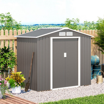 Outsunny Garden Shed Storage Unit Locking Door Floor Foundation Vent Grey