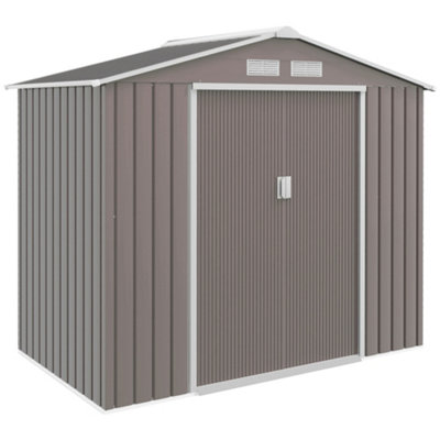 Outsunny Garden Shed Storage Unit Locking Door Floor Foundation Vent Grey