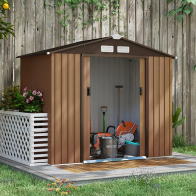 Outsunny Garden Shed Storage Unit Locking Door Floor Foundation Vent Yellow