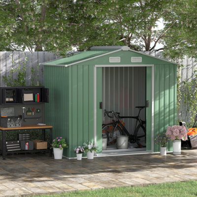 Outsunny Garden Shed Storage Unit with Door Floor Foundation Vent, Light Green