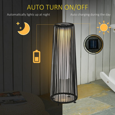 Outsunny Garden Solar Powered Lights Woven Wicker Lantern Auto On and Off Black - 6