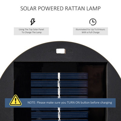 Outsunny Garden Solar Powered Lights Woven Wicker Lantern Auto On and Off Black - 7