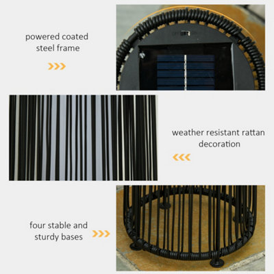 Outsunny Garden Solar Powered Lights Woven Wicker Lantern Auto On and Off Black - 4