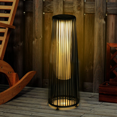 Outsunny Garden Solar Powered Lights Woven Wicker Lantern Auto On/Off Black