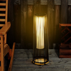 Outsunny Garden Solar Powered Lights Woven Wicker Lantern Auto On/Off Brown