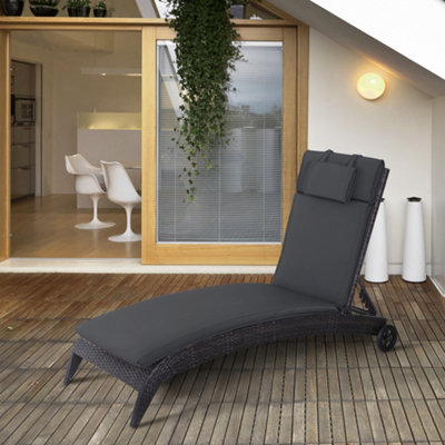 Outsunny Garden Sun Lounger Chair Cushion Reclining Relaxer Indoor Outdoor Grey