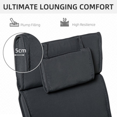 Outsunny Garden Sun Lounger Chair Cushion Reclining Relaxer Indoor Outdoor Grey - 6