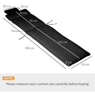 Outsunny Garden Sun Lounger Cushion Replacement Thick  Reclining Chair Relaxer Pad with Pillow - Black - 3