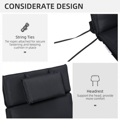 Outsunny Garden Sun Lounger Cushion Replacement Thick  Reclining Chair Relaxer Pad with Pillow - Black - 5