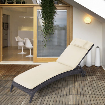 Outsunny Garden Sun Lounger Cushion Replacement Thick Reclining Chair Relaxer Pad with Pillow - Cream White