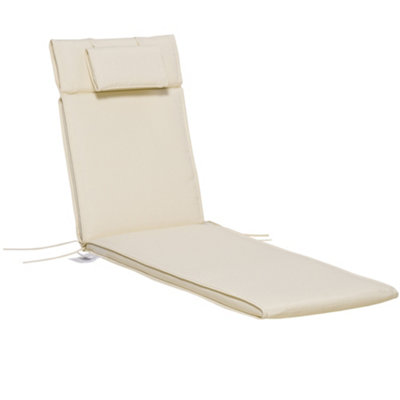 Outsunny Garden Sun Lounger Cushion Replacement Thick Reclining Chair Relaxer Pad with Pillow - Cream White