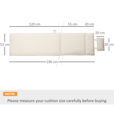 Outsunny Garden Sun Lounger Cushion Replacement Thick Reclining Chair Relaxer Pad with Pillow - Cream White - 3