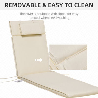 Outsunny Garden Sun Lounger Cushion Replacement Thick Reclining Chair Relaxer Pad with Pillow - Cream White - 6