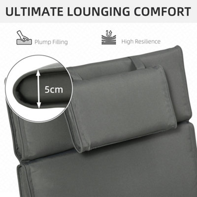 Outsunny Garden Sun Lounger Cushion Replacement Thick Reclining Chair Relaxer Pad with Pillow - Grey - 4