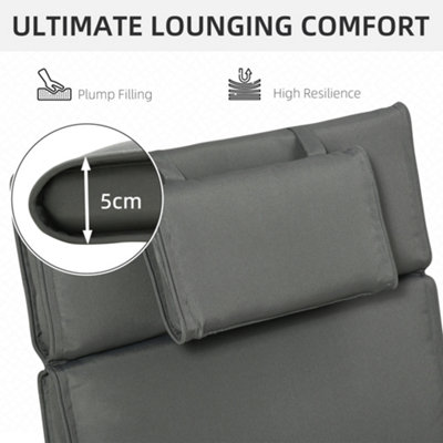 Outsunny Garden Sun Lounger Cushion Replacement Thick Reclining Chair Relaxer Pad with Pillow - Grey