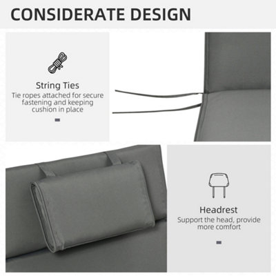 Outsunny Garden Sun Lounger Cushion Replacement Thick Reclining Chair Relaxer Pad with Pillow - Grey - 5